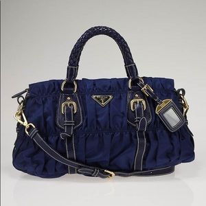 Prada Blue Tessuto Gauffre Nylon Ruched Bag